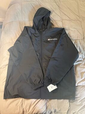 Champion Black Hooded Windbreaker with Logo